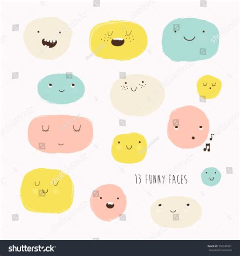 Cute Vector Set In Cartoon Style Funny Happy Smiley Faces