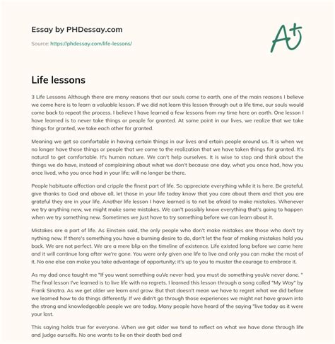 Life Lessons 600 Words