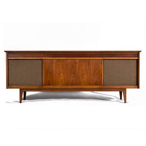 Mid Century Modern Console Stereo Cabinet Credenza With Original Speakers