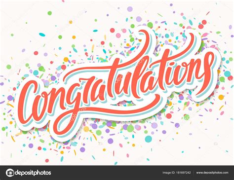 Congratulations Card Confetti Hand Lettering Vector Illustration