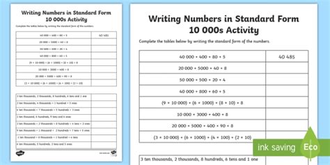 Writing Numbers In Standard Form Worksheet