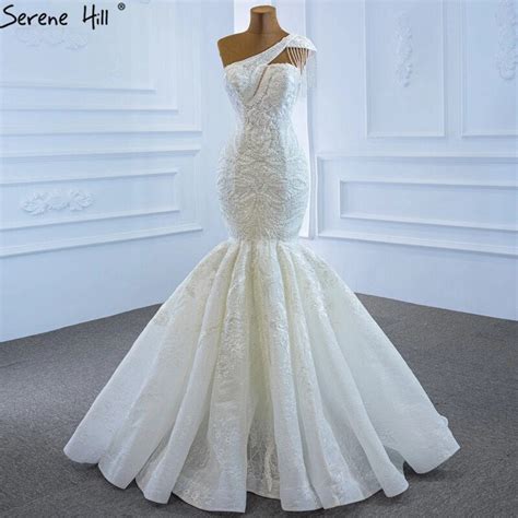 Serene Hill Ivory Mermaid Vintage Wedding Dresses 2021 One Shoulder Beading Lace Sexy High End
