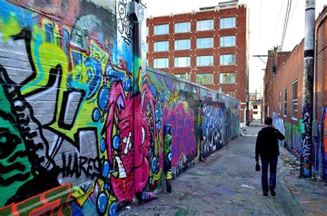 Wall Covered With Colorful Graffiti In Kansas City Editorial Stock