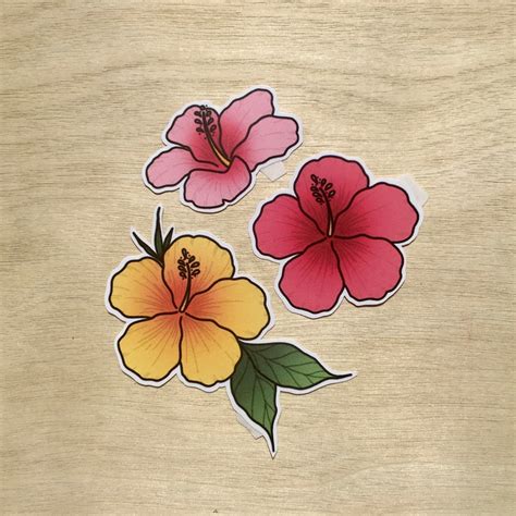Cute Hibiscus Flower Sticker Pack Set Of Cute Etsy