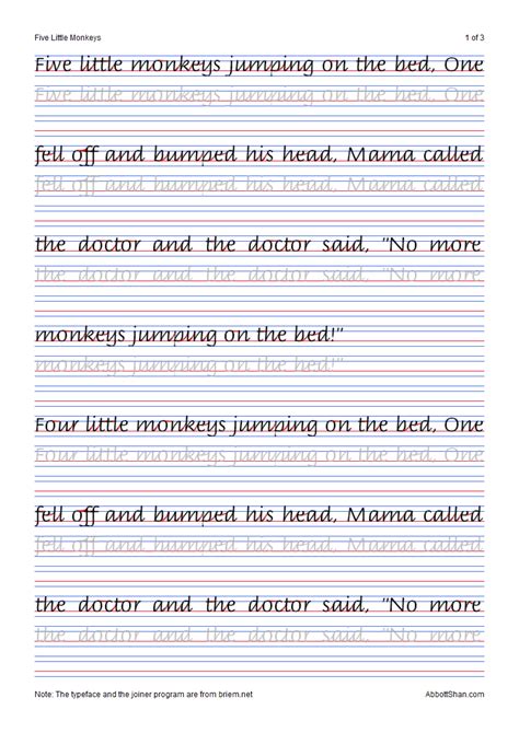 Color words handwriting worksheets available in color or coloring page format. Italic Handwriting — Five Little Monkeys' Italic ...
