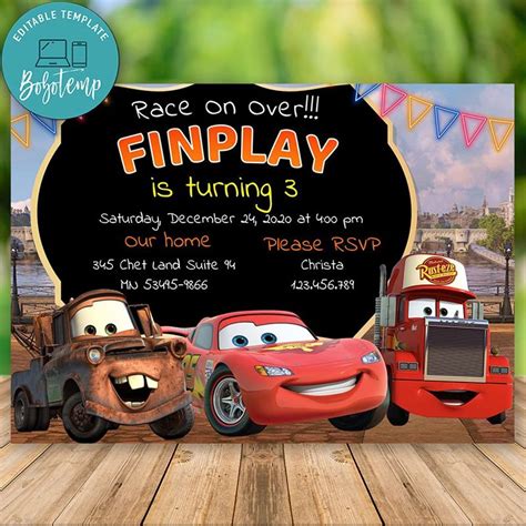 Editable Lightning Mcqueen Birthday Invitation Instant Download Bobotemp