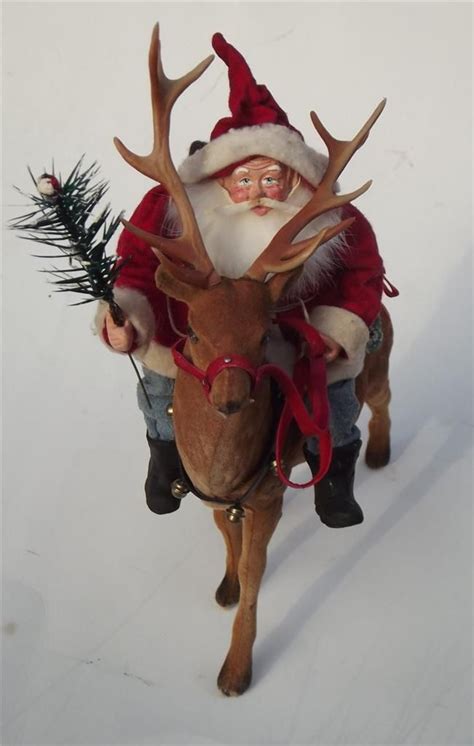 santa handmade santa claus on a vintage flocked reindeer by kim sweet kim s klaus christmas