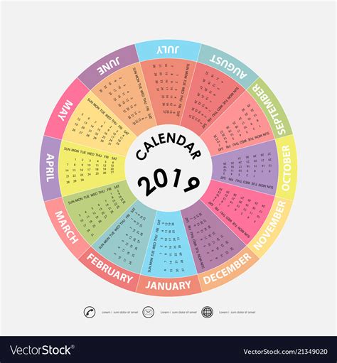 2019 Calendar Templatecircle Calendar Royalty Free Vector