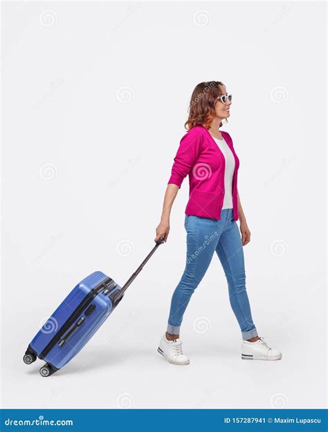 Female Tourist Walking With Luggage Stock Image Image Of Weekend