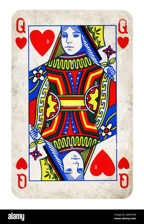 Queen Of Hearts Vintage Playing Card Isolated On White Clipping Path
