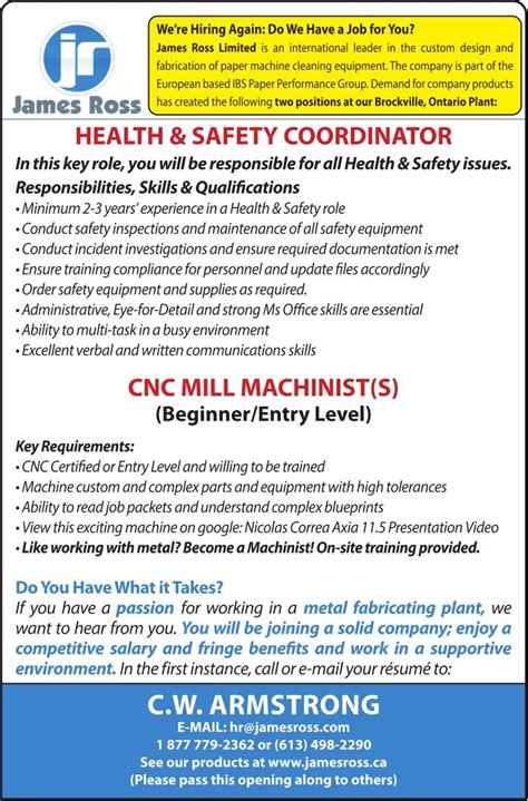 Health And Safety Coordinator Careers Jobs In Brockville