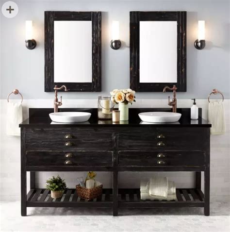 Farmhouse bathroom vanities with vessel sinks look particularly distinctive; Modern Farmhouse Bath-Black Vanity | Bathroom vanity ...