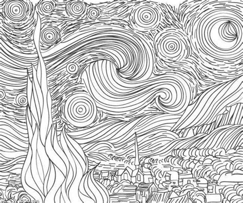 Starry Night Line Art Coloring Page Van Gogh Coloring Pages Starry
