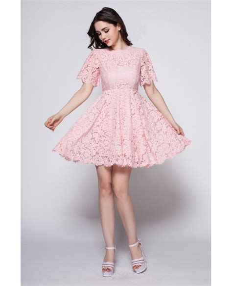 Beautiful Pink Lace Cute Lace Short Dress Dk260 744