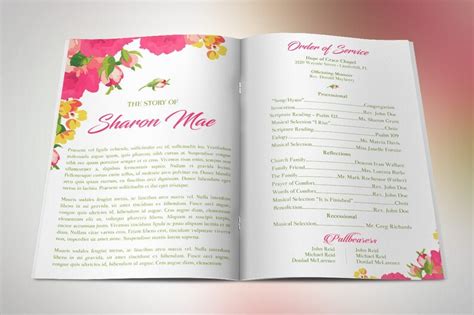 Pink Watercolor Funeral Program Word Publisher Template 4 Etsy