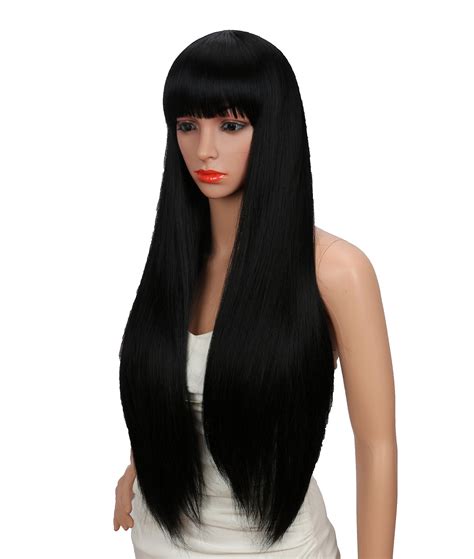 100% human hair wigs are the highest in quality and offer a natural looking style and soft feel, unice human hair wigs for black women make it easy to obtain the latest hair styles you unice straight human hair wigs middle part lace wigs pre plucked natural hairline long wig bettyou series. Super long black wig - ex-rental | Wear It Out