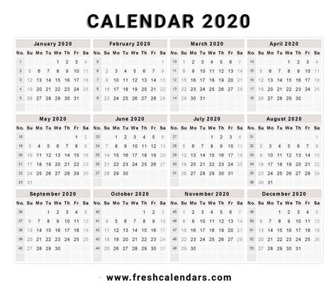 Calendar Template 2020 Printable Free Free Printable 2020 Calendars