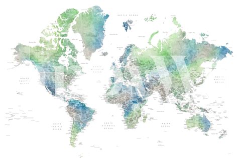 Detailed World Map Declan Tapet Fototapet Happywall