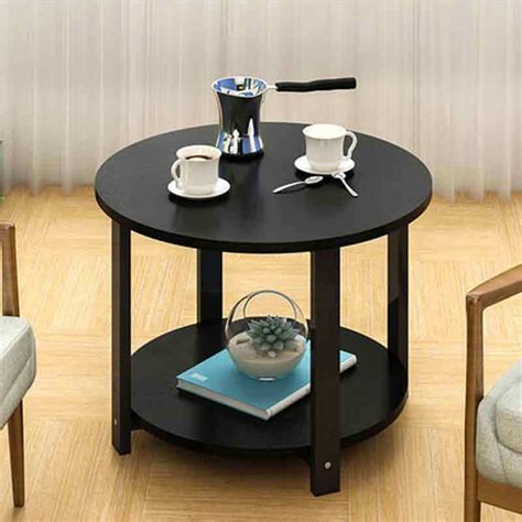 Decorative round small coffee table set, walnut nesting tables, modern wooden coffee table for living room engraving, sofa end side table. Small coffee table simple sofa side corner table double layers cabinet modern balcony desk home ...
