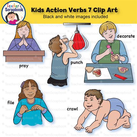 Kids Action Verbs 7 Clip Art Made By Teachers