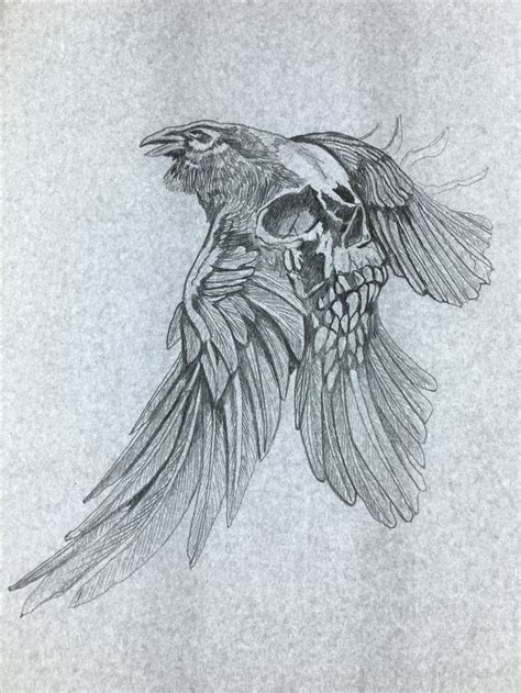 Raven Skull Skull Drawing Raven Tattoo Grey Ink Tattoos