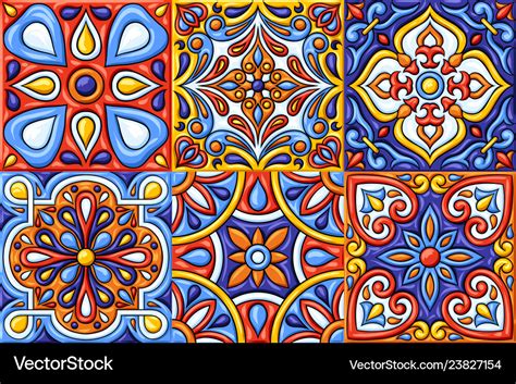 Mexican Talavera Ceramic Tile Pattern Ethnic Folk Vector Image