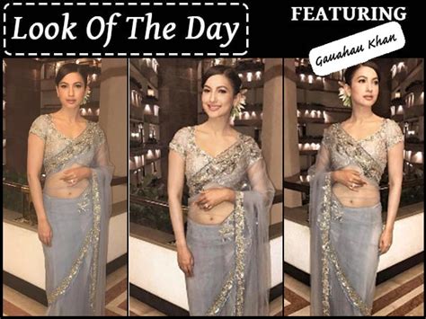 gauhar khan flaunts her sheer blue saree