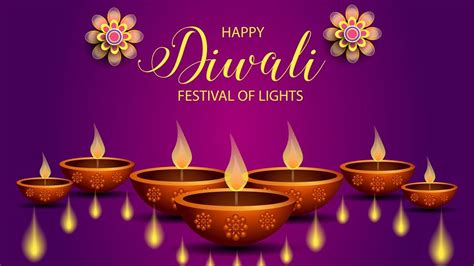 Happy Diwali Festival Of Lights Lamps In Purple Background Hd Diwali