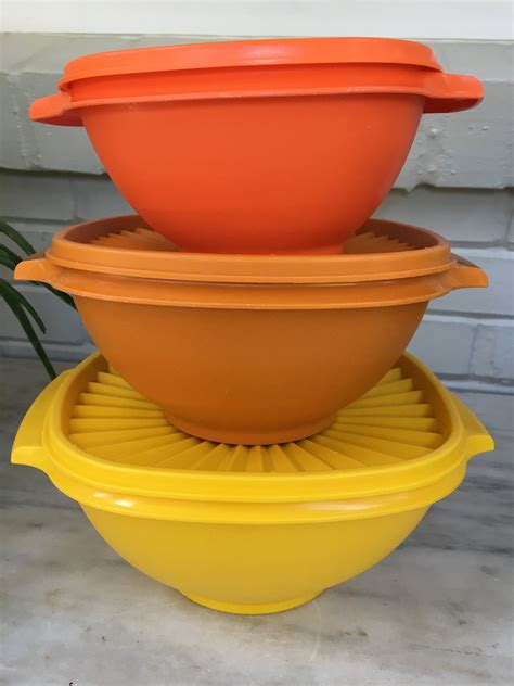 Vintage Tupperware Bowls With Lids Set Of 2 Orange 70s Kitchen Storage