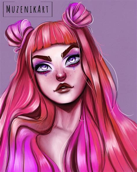 Pink Haired Girl Hairstyles Art Digitalpainting Makeup