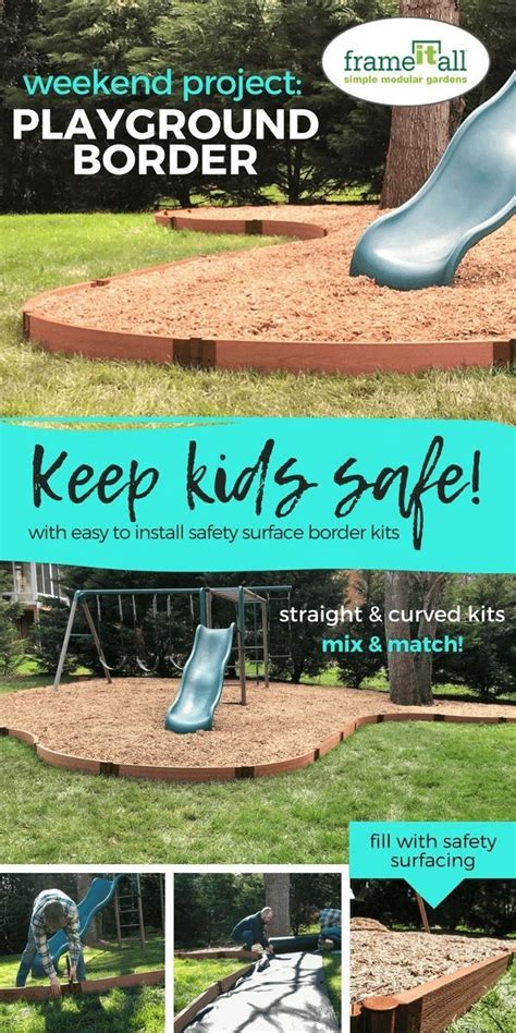 Drive spikes into the holes to secure your rubber or plastic playground border to the ground. Playground Border - keep kids safe | Backyard playground, Diy playground, Backyard playset ...