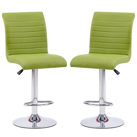 Ripple Green Faux Leather Bar Stools With Chrome Base In Pair Cheap