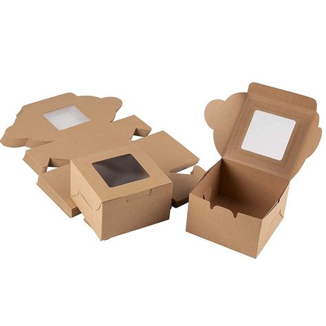 25 Pack Kraft Paper Pastry Boxes With Window Brown Single Cupcake