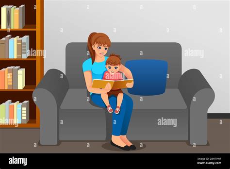 A Vector Illustration Of Mother Reading To Her Daughter At Home Stock Vector Image And Art Alamy