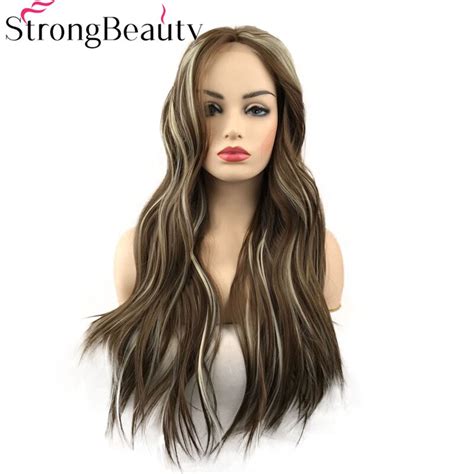 Strongbeauty Synthetic Lace Front Wig Long Wavy Natural Wigs Heat