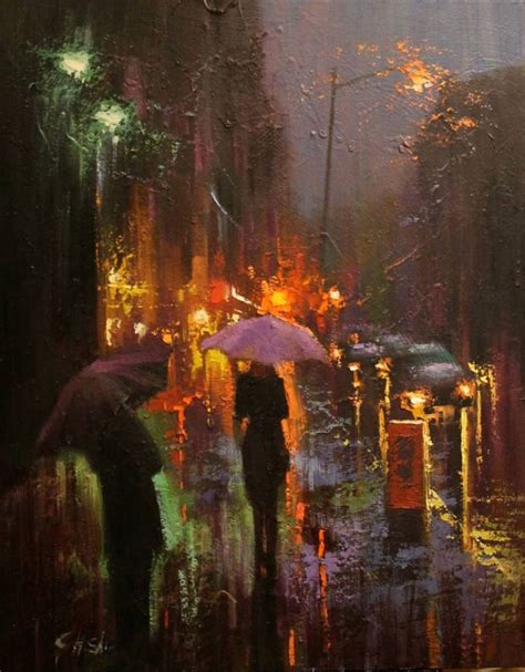 The Restaurant In The Rain Painting City Painting Rain Painting