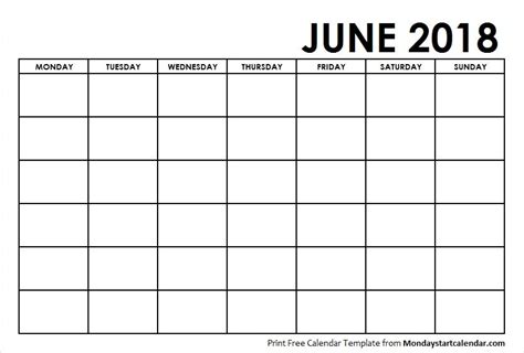 Editable June Calendar 2018 Template Pdf Free Calendar Template