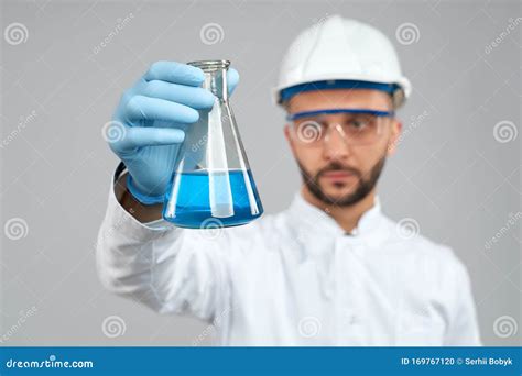 Selective Focus Of Flask With Blue Liquid Stock Photo Image Of Flask