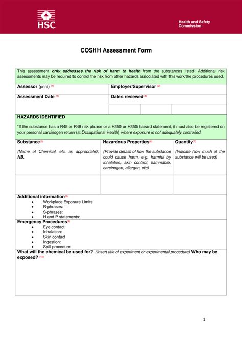 Coshh Assessment Form B