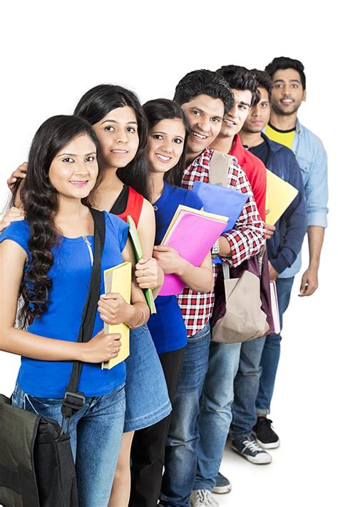 Indian Group College Friends Students Holding Book Queue Standing Together