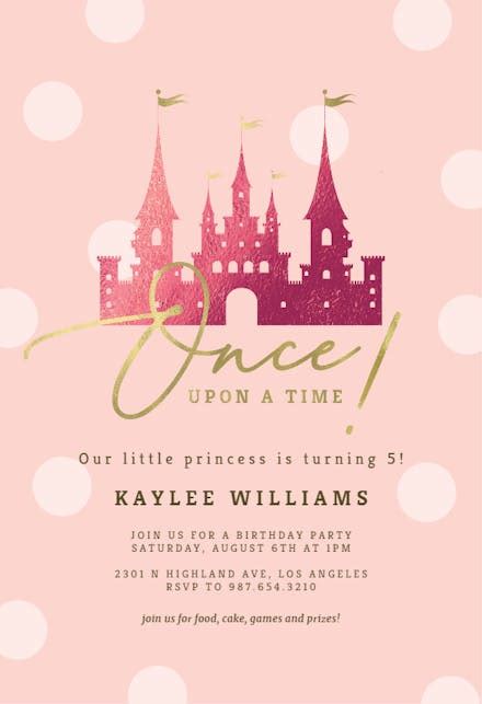 Princess Gold Castle And Roses Birthday Invitation Template Greetings
