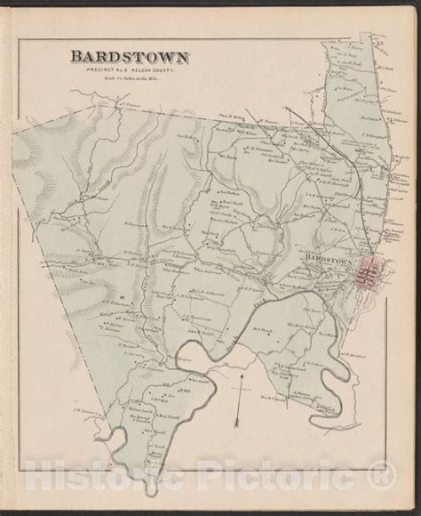 Historic Map 1882 Nelson County Ky Bardstown Precinct No 9 Ne