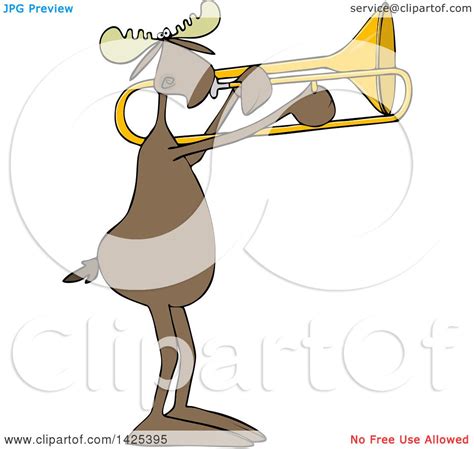 Clipart Of A Cartoon Moose Playing A Trombone Royalty Free Vector