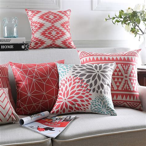 Modern Pillow Covers Geometric Throw Pillows Red Floral Cushion Cover