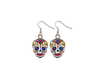 Day Of The Dead Sugar Skull Earrings White Skulls