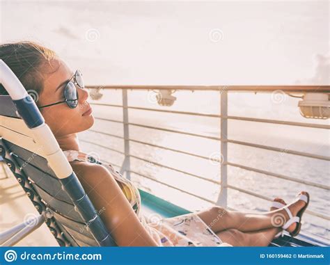 Cruise Ship Vacation Travel Woman Relaxing Tanning Stock Photo Image
