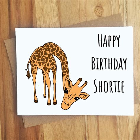 Happy Birthday Shortie Giraffe Pun Greeting Card Handmade Etsy