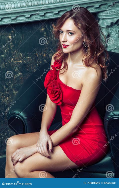 Fashion Model Posing In Red Dress Stock Image Image Of Look Luxury 73001697