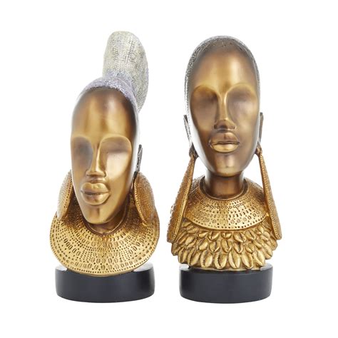 5w 11h Gold Polystone African Woman Sculpture By Decmode 2 Count