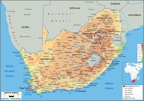 South Africa Physical Wall Map By Graphiogre Mapsales